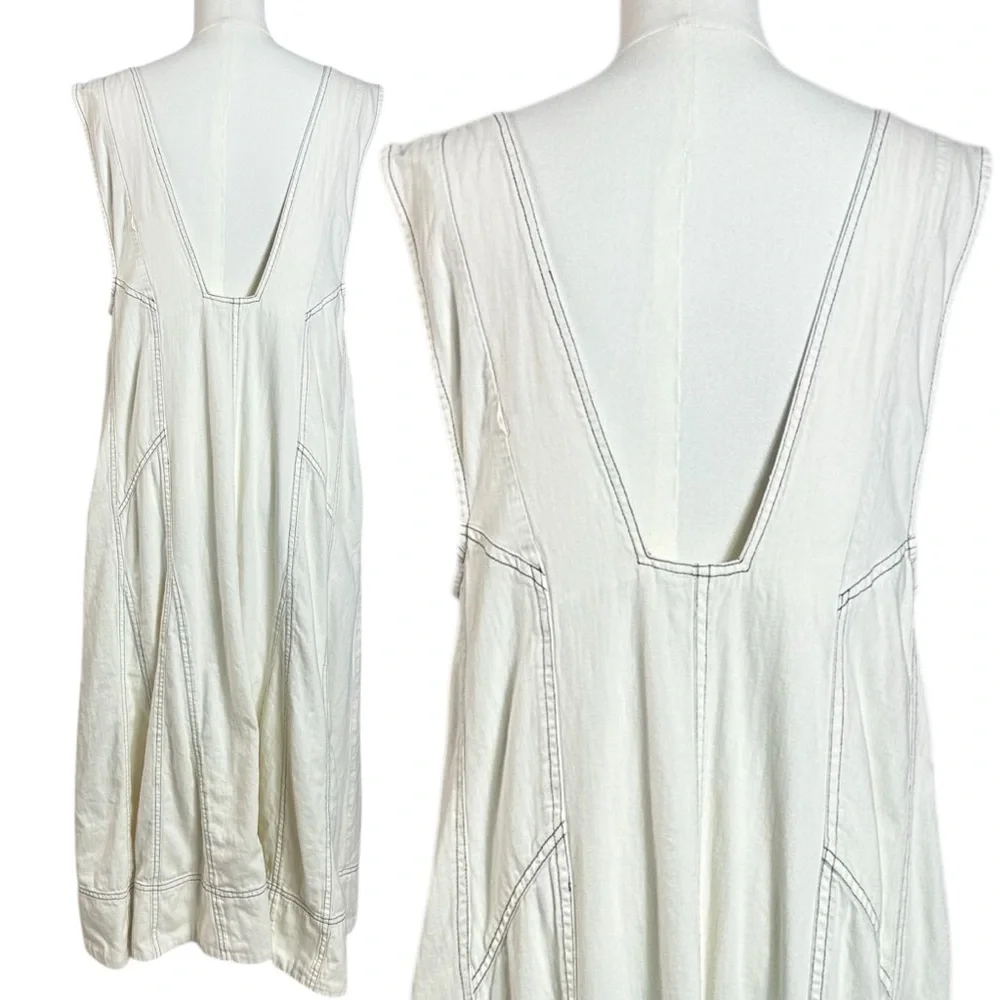 Free People Santino Denim Zip Front Midi Dress in Ecru Size Large Minimalist - Picture 12 of 16